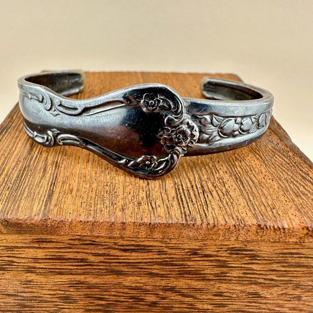 Vintage Spoon Bracelet Silver Plate Floral Cuff Rogers Brothers Signed